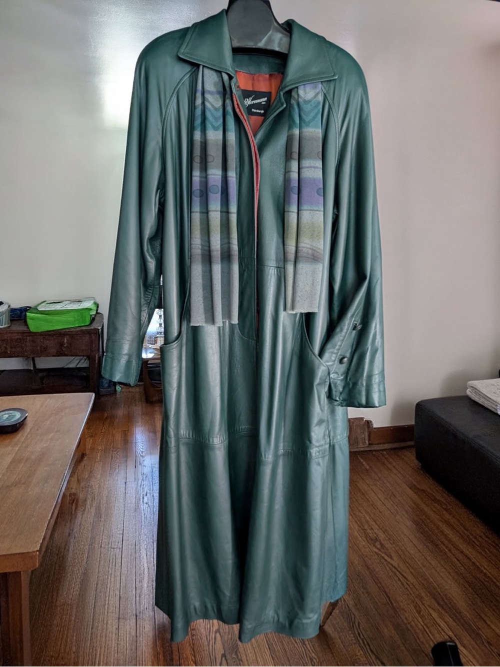 Vintage-Inspired Green Leather Longline Coat by Wilsons Leather